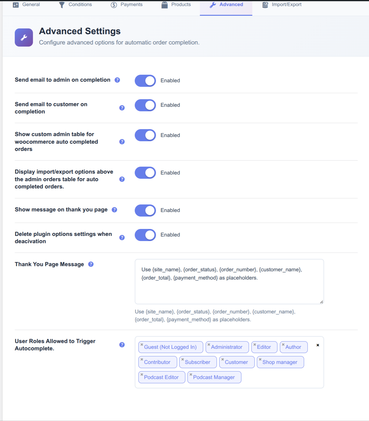Advanced Settings Tab - Email and Notification Options