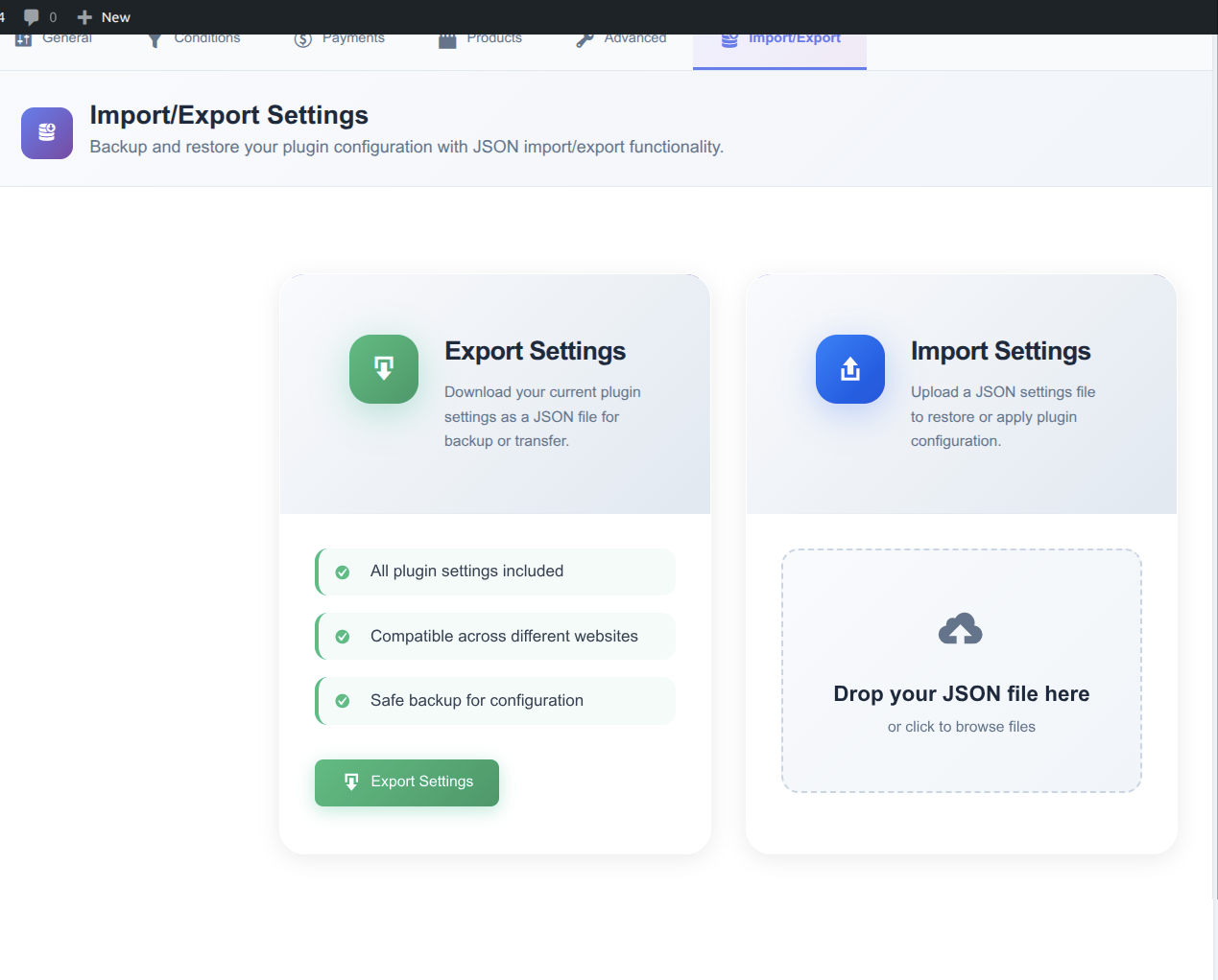 Import/Export Settings Tab - Backup and Restore Interface