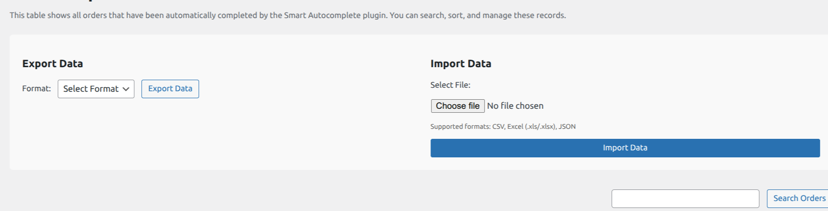 Admin Order Table With Import Export Feature