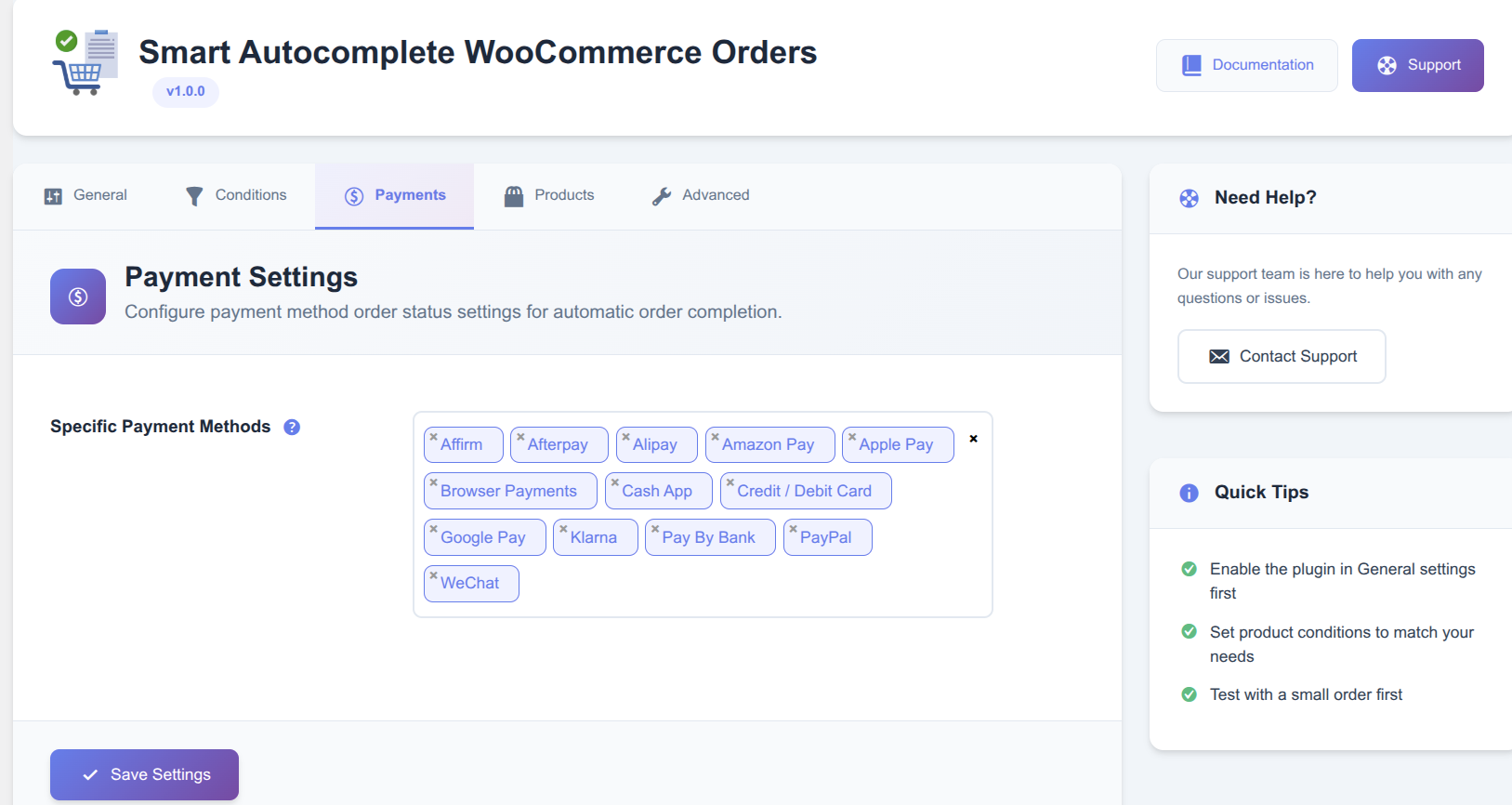 Payment Methods Configuration Interface