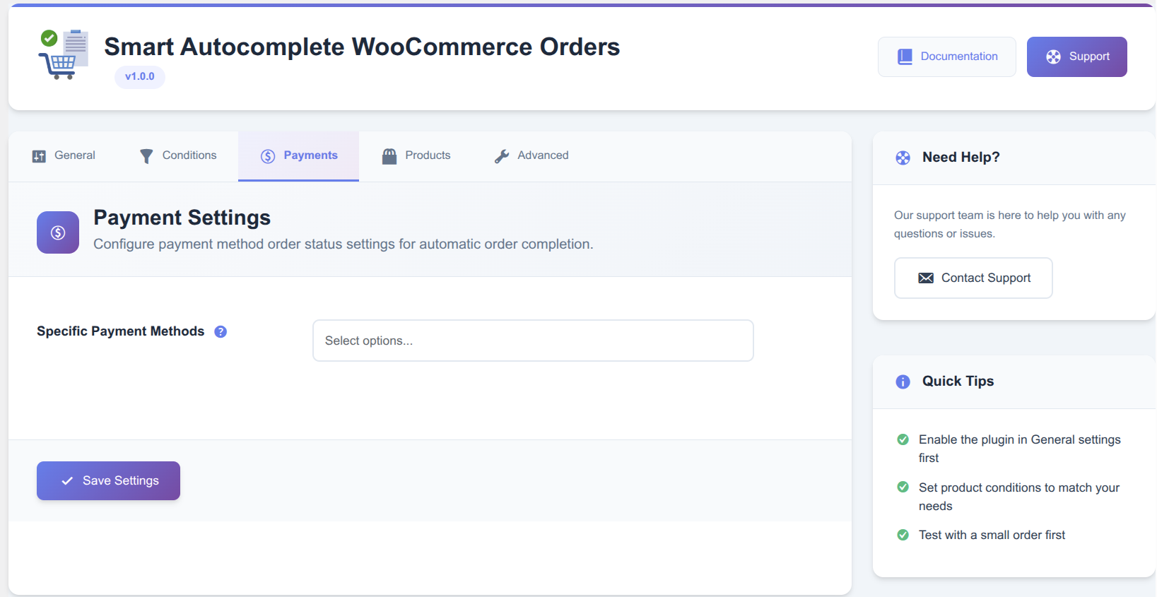 Payment Tabs Configuration Interface