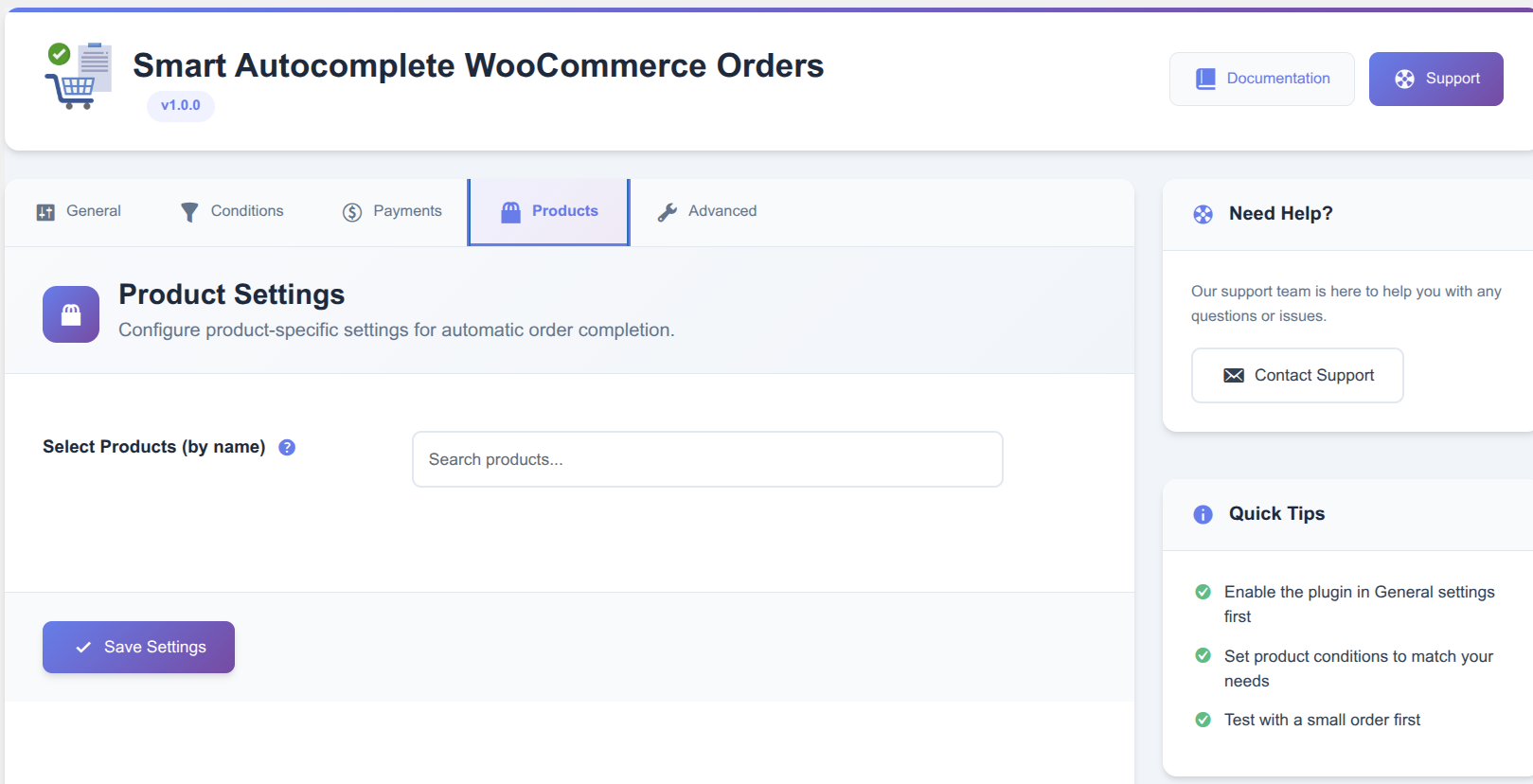 Product Selection Tab Interface